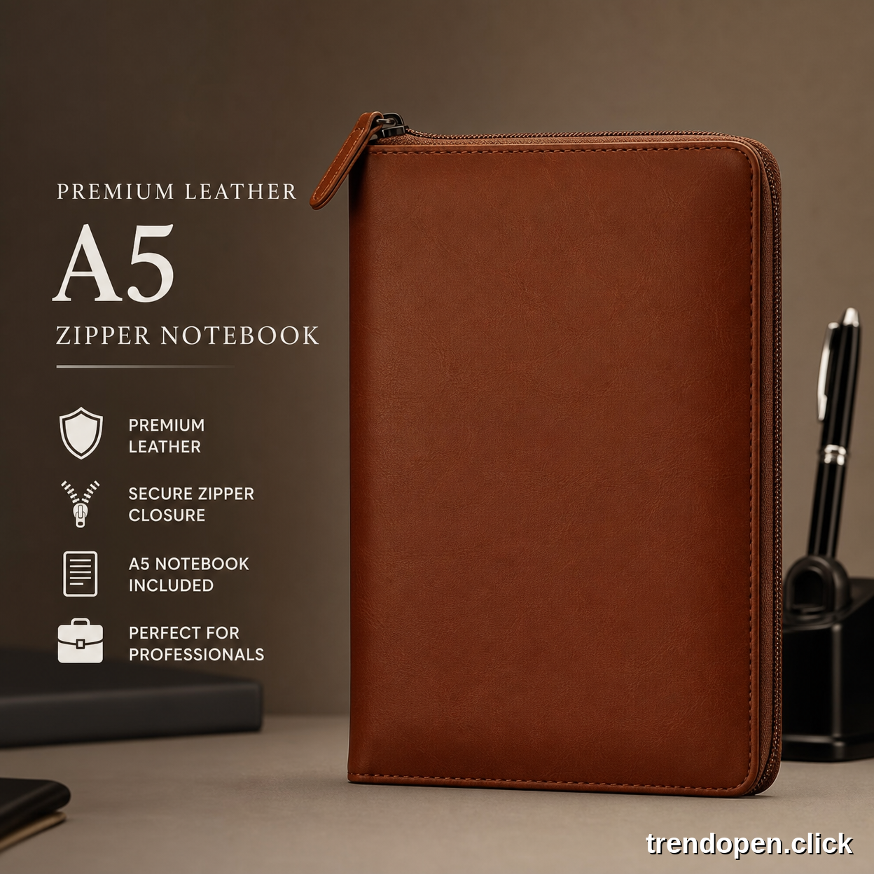 Premium Leather A5 Zipper Notebook